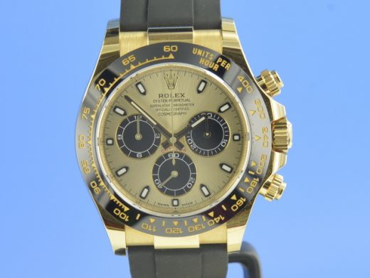 Rolex Cosmograph Daytona 40 Yellow Gold Rubber Strap Black & Champagne Dial 116518LN
