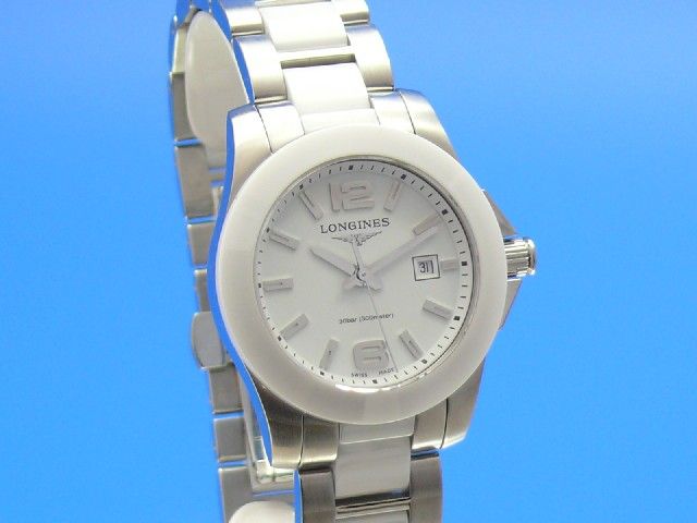 Longines Conquest Damenuhr Keramik wei NP 920