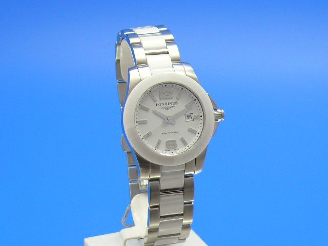 Longines Conquest Damenuhr Keramik wei NP 920