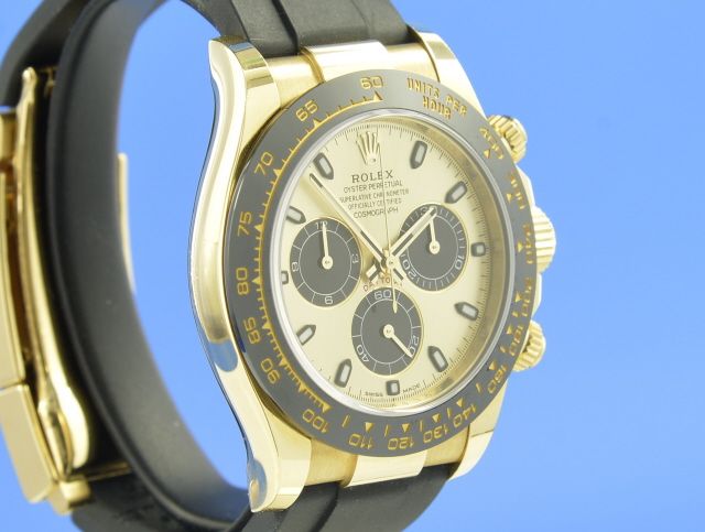 Rolex Cosmograph Daytona 40 Yellow Gold Rubber Strap Black & Champagne Dial 116518LN