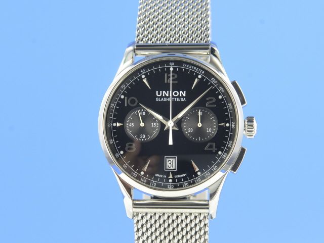 Union Glashtte Noramis Chronograph schwarz Milanaiseband