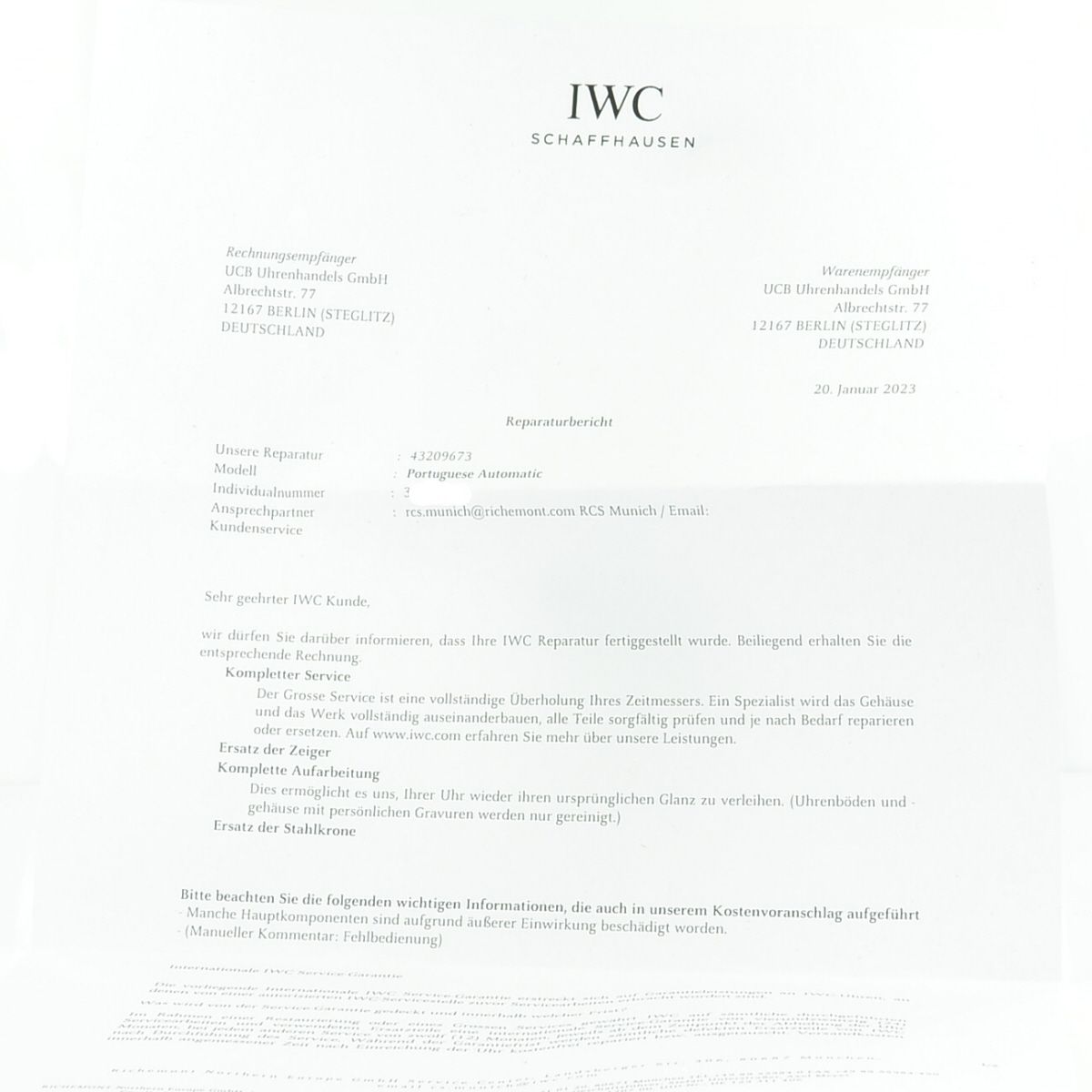 IWC Portugieser 7 Days New Service 2023
