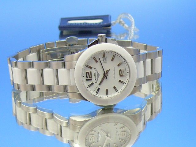 Longines Conquest Damenuhr Keramik wei NP 920