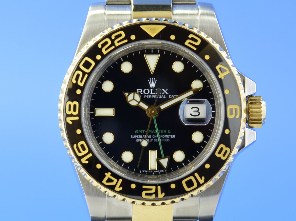Rolex GMTMaster II Stahl/Gold 116713LN Uhrencenter Berlin Gebrauchte Luxusuhren